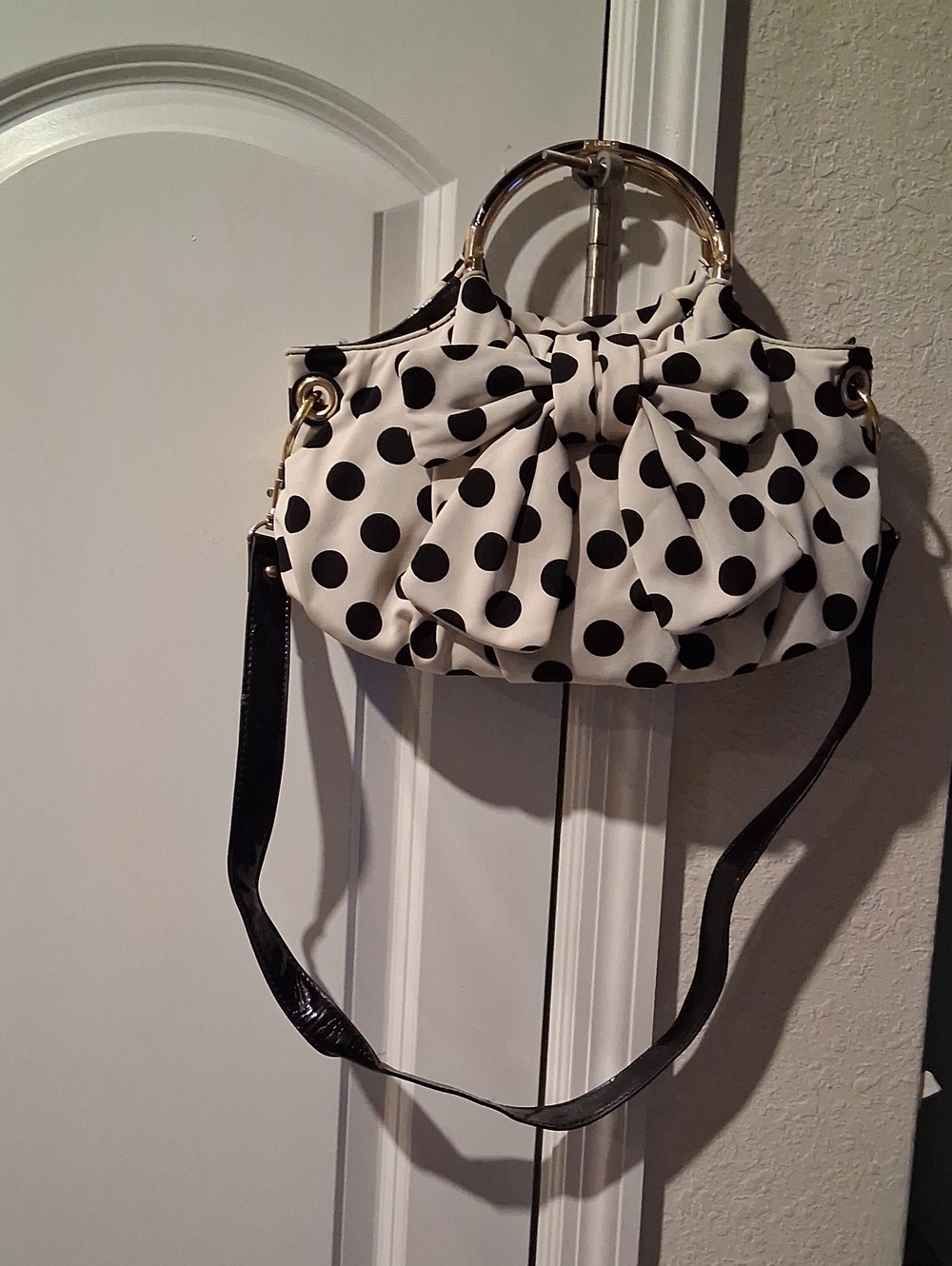 Lulu Guinness White & Black Polka Dot Bow Shoulder Bag